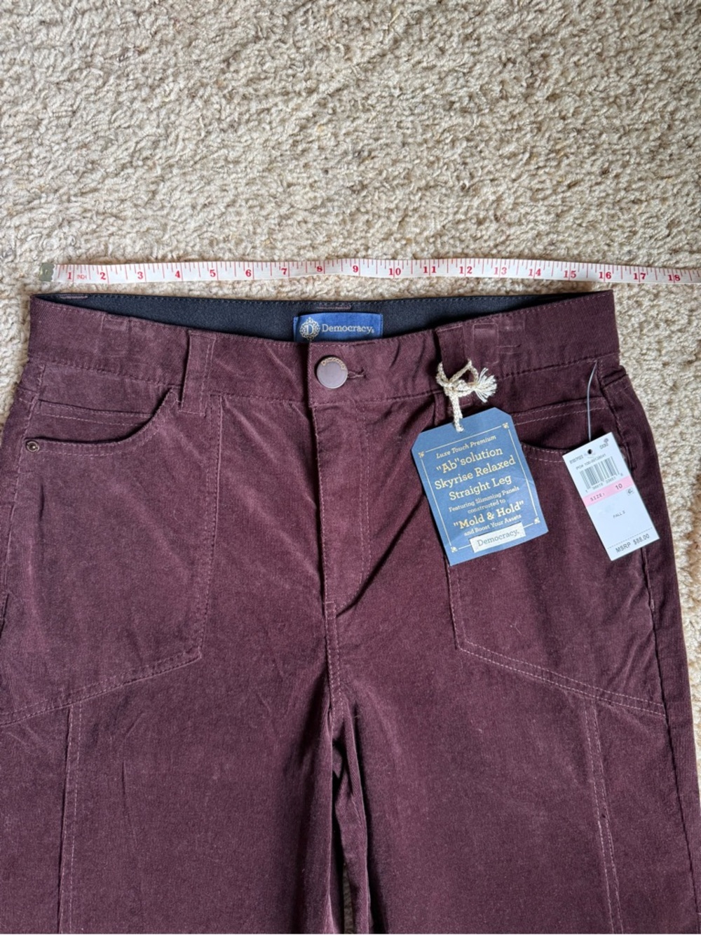 Democracy “Ab” Solution Women’s Corduroy Straight Pants in Burgundy | NWT - Picture 5 of 10